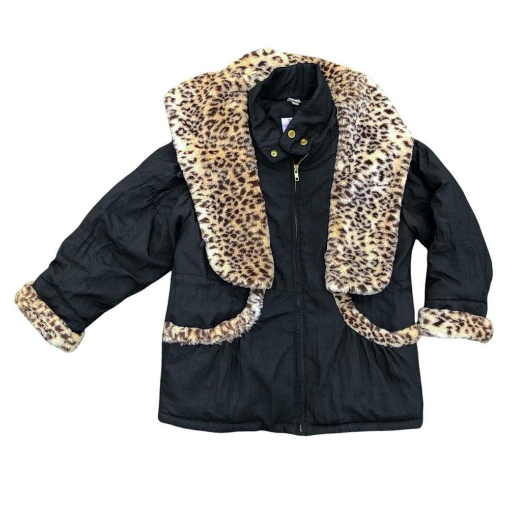 Vintage Leopard Print Trim Black Jacket